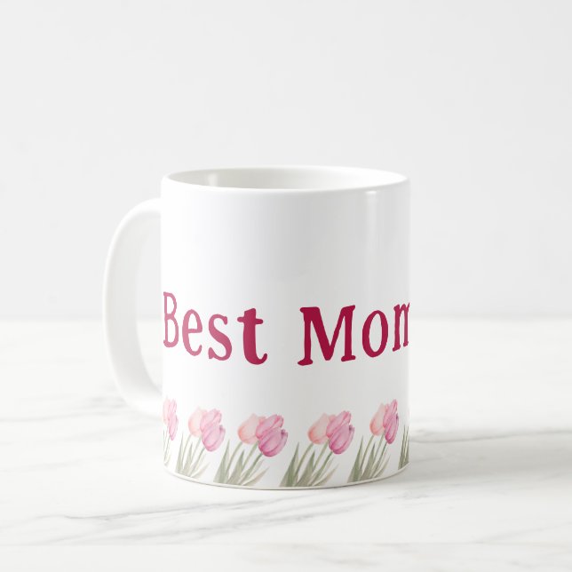 Mug Meilleure Maman Ever Fleurs Rose Soft pour la Fête (Devant gauche)