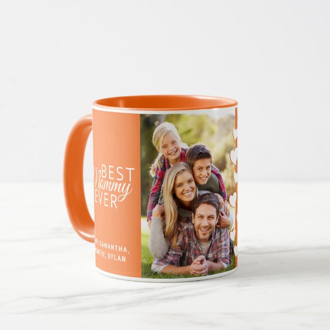Mug Meilleure maman Ever Orange Personnalisé Deux Phot (Devant gauche)