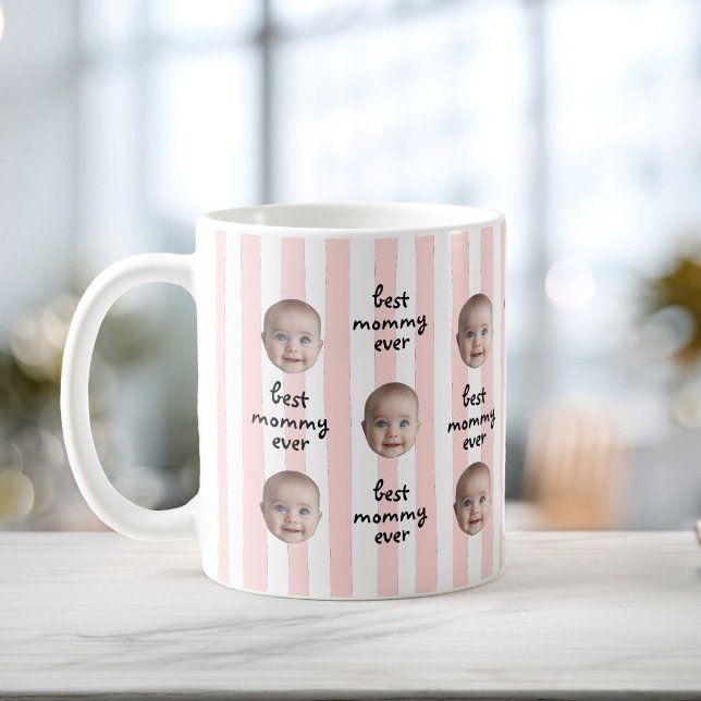 Mug Meilleure Maman Ever Rayures Douces Photo de Bébé (Créateur téléchargé)
