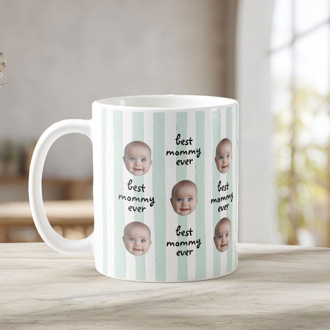 Mug Meilleure Maman Ever Rayures Douces Photo de Bébé (Créateur téléchargé)