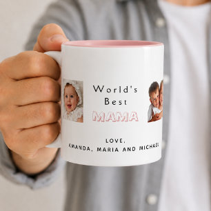 Mug Meilleure maman famille photo collage enfants rose