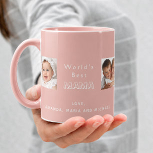 Mug Meilleure maman famille photo collage enfants rose