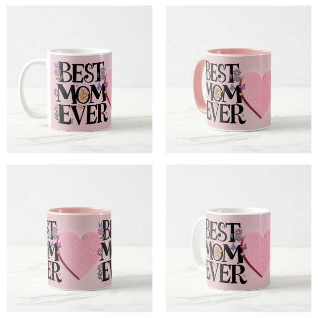 Mug Meilleure Maman Fleurs Et Cœur Rose (Best Mom Ever Flowers And Pink Heart Coffee Mug)