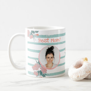 Mug Meilleure maman Floral rayé rose Turquoise Photo