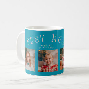 Mug Meilleure Maman Jamais 4-Photo Aqua Abricot Fête d