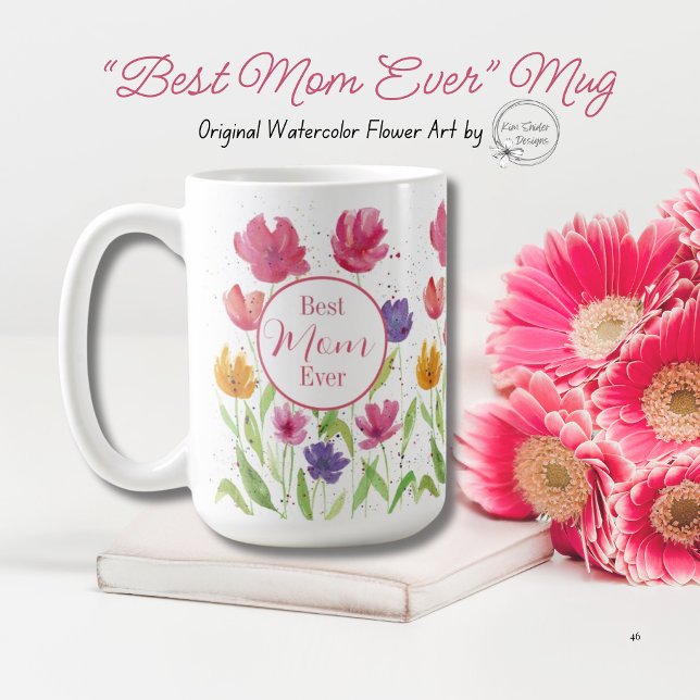 Mug "Meilleure maman jamais" Aquarelle Fleurs (Créateur téléchargé)