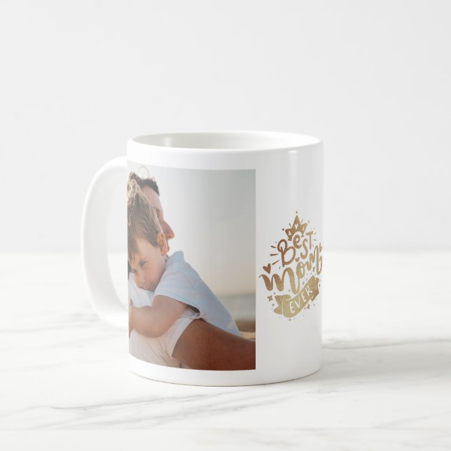 Mug Meilleure Maman Jamais Collage Photo Lettre Dorée  (Devant gauche)