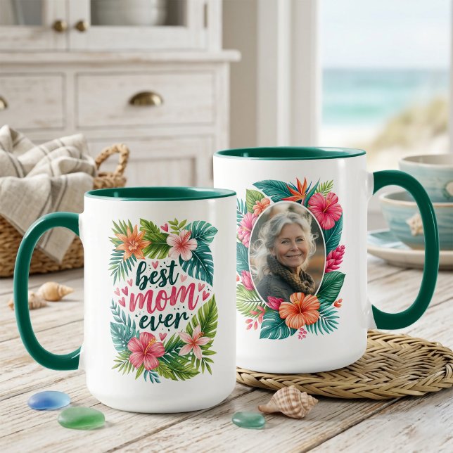Mug Meilleure Maman Jamais Fleur Tropicale Photo de la (Best Mom Ever Tropical Floral Mother’s Day Photo Mug)