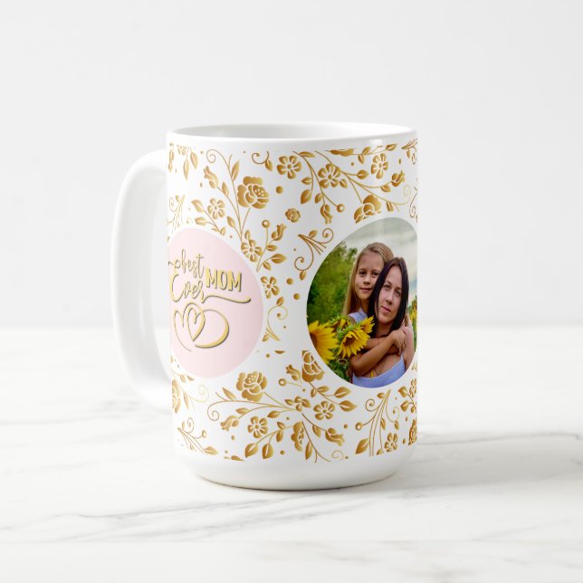 Mug Meilleure maman Jamais Floral Photo Fête des Mères (Devant gauche)