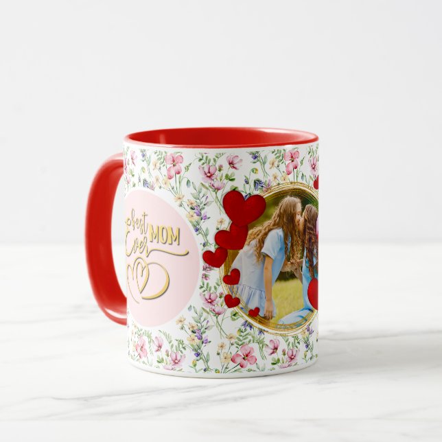 Mug Meilleure maman Jamais Floral Photo Fête des Mères (Devant gauche)