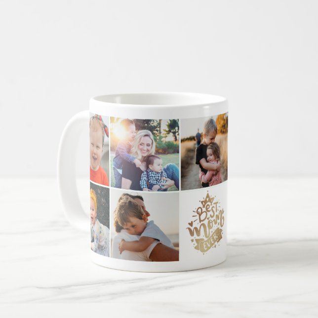 Mug Meilleure Maman Jamais Gold Letter 9 Photo Collage (Devant gauche)