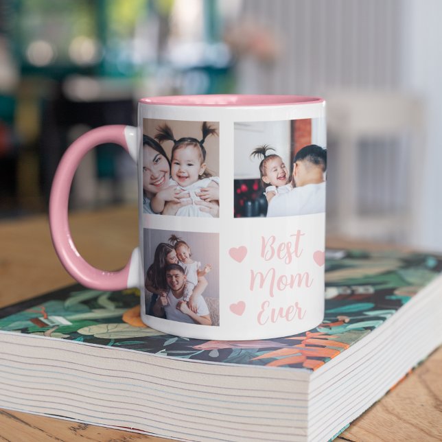 Mug Meilleure maman jamais personnalisée 8 photo rose (Pink Best Mom Ever Personalized Photo Mug
)