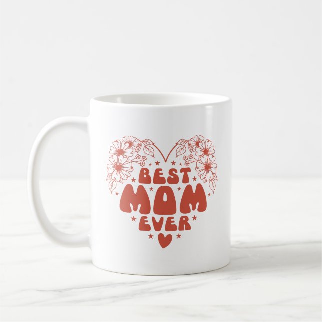 Mug Meilleure maman jamais rétro Floral Rouge Fête des (Gauche)