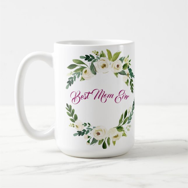 Mug Meilleure maman Jamais Roses Blanches Mère's Day M (Gauche)