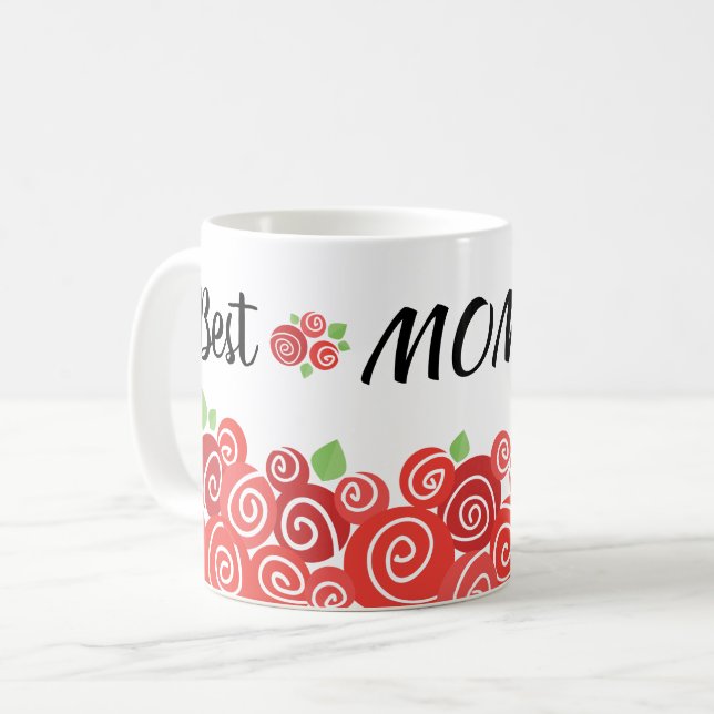 Mug Meilleure maman jamais roses rouges cadeau de la m (Devant gauche)