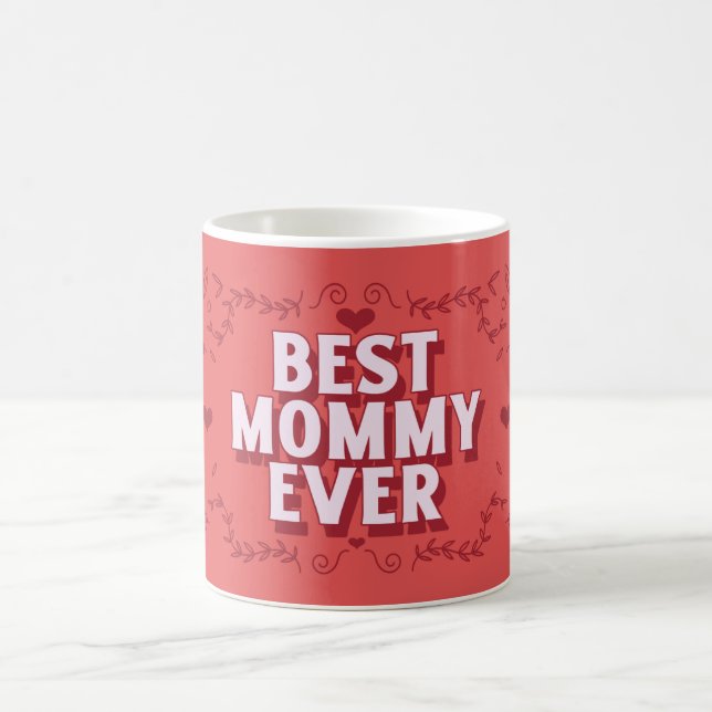Mug Meilleure maman Jamais Rouge Scroll Hearts Fête de (Centre)