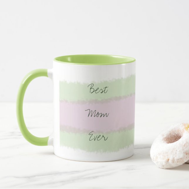 Mug Meilleure maman jamais vert et rose Motif rayé (Avec donut)