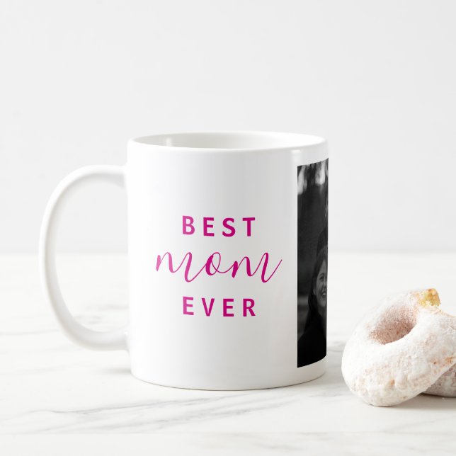 Mug Meilleure Maman Jour Hot Pink Script Photo Fête de (Avec donut)