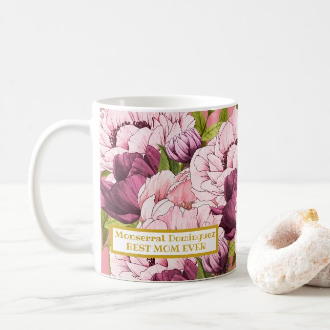 Mug Meilleure Maman Jour Personnalisé Nom Or Élégant P (Avec donut)