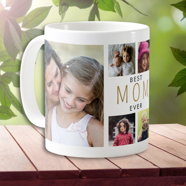 Mug Meilleure maman moderne 6 Collage Photo Blanc (Créateur téléchargé)