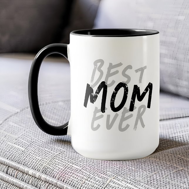 Mug Meilleure Maman Moderne Grunge Noir et Gris (Créateur téléchargé)