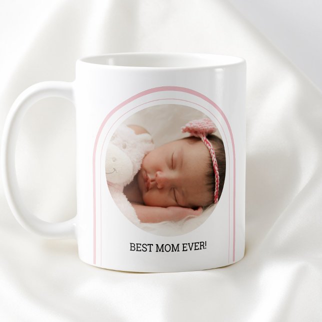 Mug Meilleure Maman Monde 2 Photo Rose Arche Moderne N (Best Mom Ever 2 Photo Pink Modern Arch Baby Name Coffee Mug)