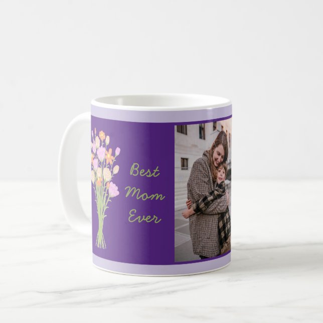 Mug Meilleure maman photo & fleurs modernes Fête des M (Devant gauche)