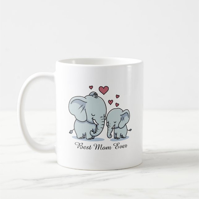 Mug Meilleure Maman Qui Soit Éléphants Et Cœurs (Gauche)