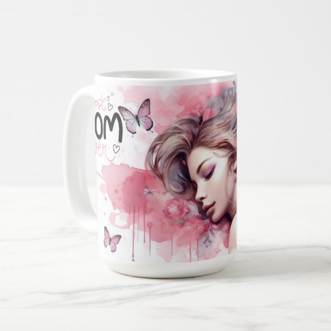 Mug Meilleure Maman Rose Aquarelle (Devant gauche)