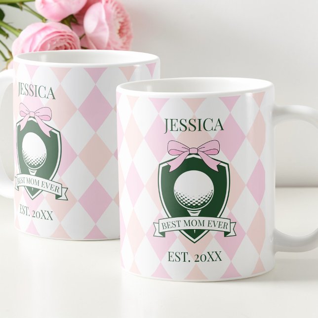 Mug Meilleure Maman Rose Golfeuse Moderne Fête des Mèr (Best Mom Ever Pink Modern Lady Golfer Mother's Day Coffee Mug)