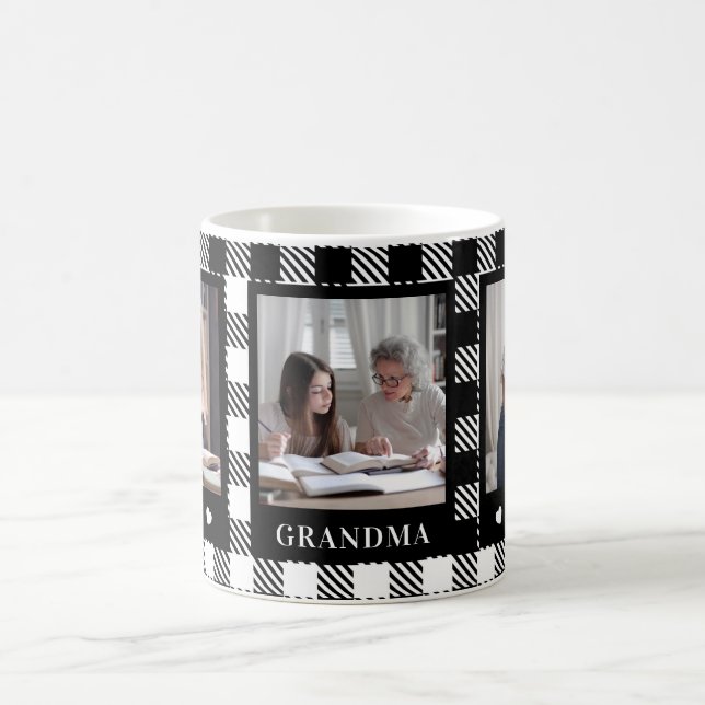 Mug Meilleure mamie 3 Photo Noir Blanc Plaid Musique (Centre)