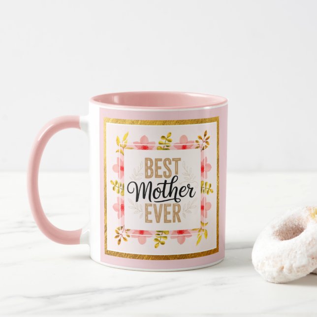 Mug "Meilleure Mère du Monde" Fleurs Roses Cadeau de F (Avec donut)
