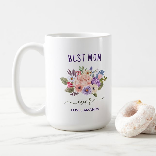 Mug Meilleure mère sur mesure jamais | Jolies fleurs r (Avec donut)