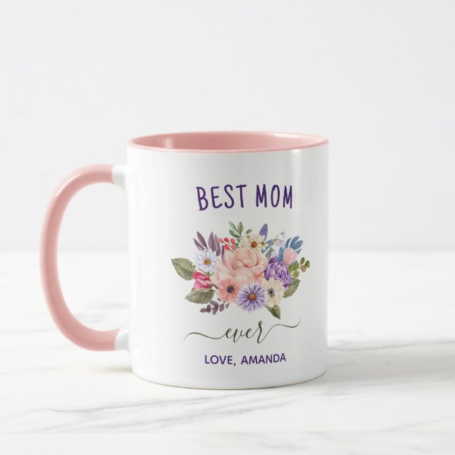 Mug Meilleure mère sur mesure jamais | Jolies fleurs r (Gauche)