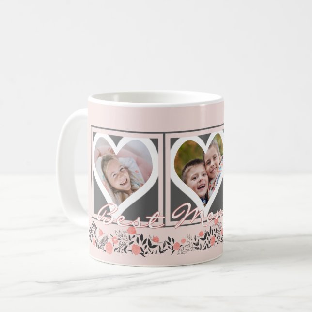 Mug MEILLEURE MOM JAMAIS Floral Heart 3 Photos Rose Gr (Devant gauche)