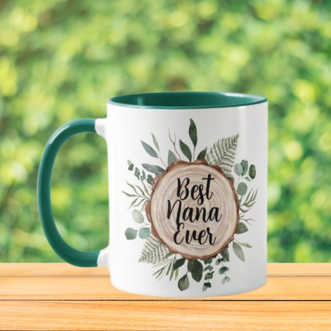Mug Meilleure Nana Personnalisable Citation Feuillage  (Close up, On the table)
