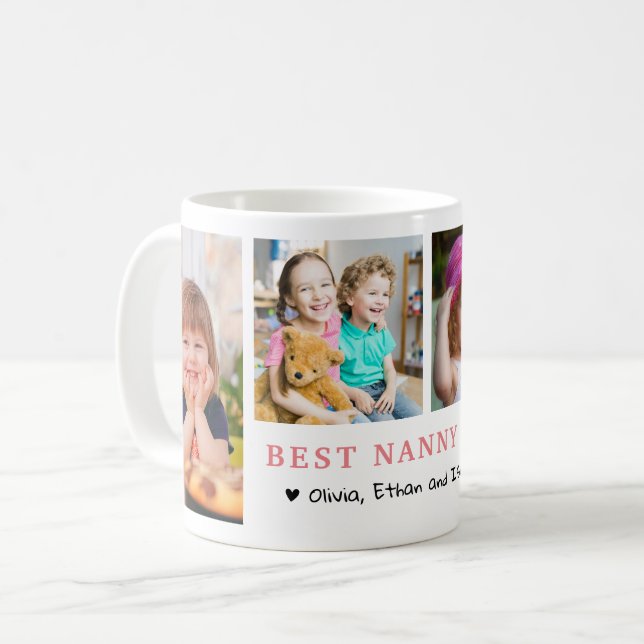 Mug Meilleure nounou personnalisée jamais 4 Collage ph (Devant gauche)