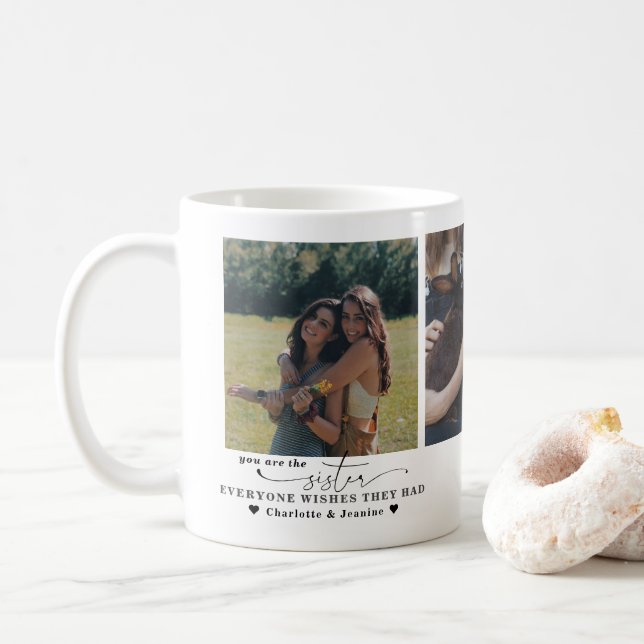 Mug Meilleure Sœur | Moderne Minimal 3 Photo (Avec donut)