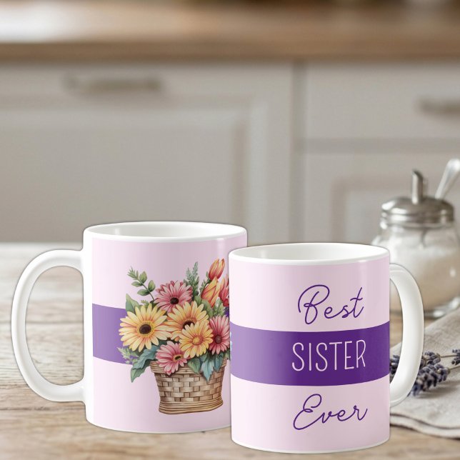Mug Meilleure sœur que jamais fleurs de gerbera violet (Créateur téléchargé)