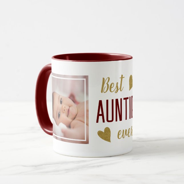 Mug Meilleure Tante Ever 2 Photo Maroon & Gold Keepsak (Devant gauche)