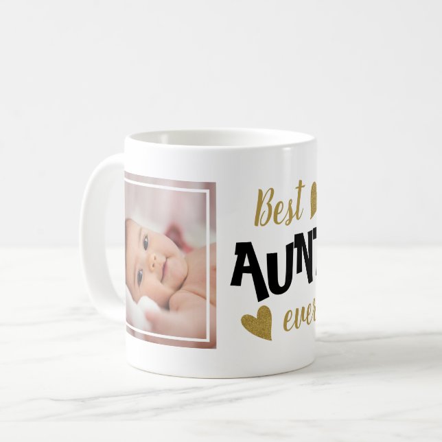 Mug Meilleure Tante Ever 2 Photo Noir Et Or (Devant gauche)