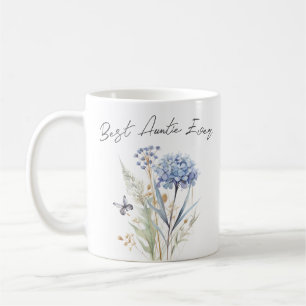 Mug Meilleure Tante Ever bleu fleurs aquarelle