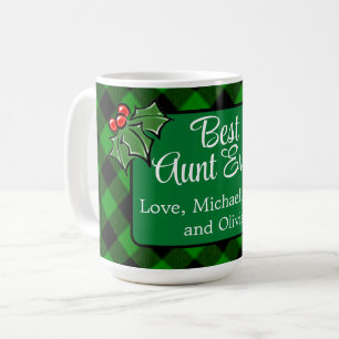 Mug Meilleure Tante Ever classique vert Plaid Holly ba