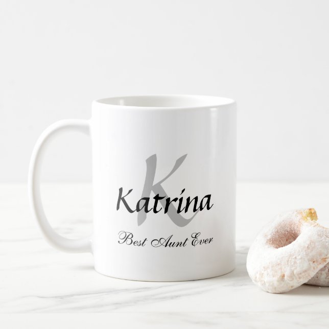 Mug Meilleure tante jamais Monogramme initial noir bla (Avec donut)