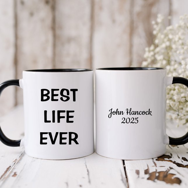 Mug Meilleure vie jamais Baptême noir et blanc (Créateur téléchargé)