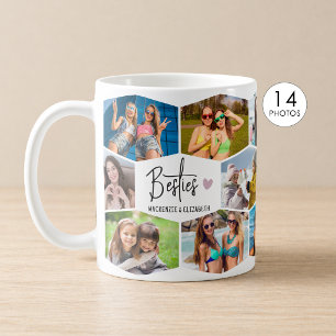 Mug Meilleures amies 14 Collage de photos Motif Hexago