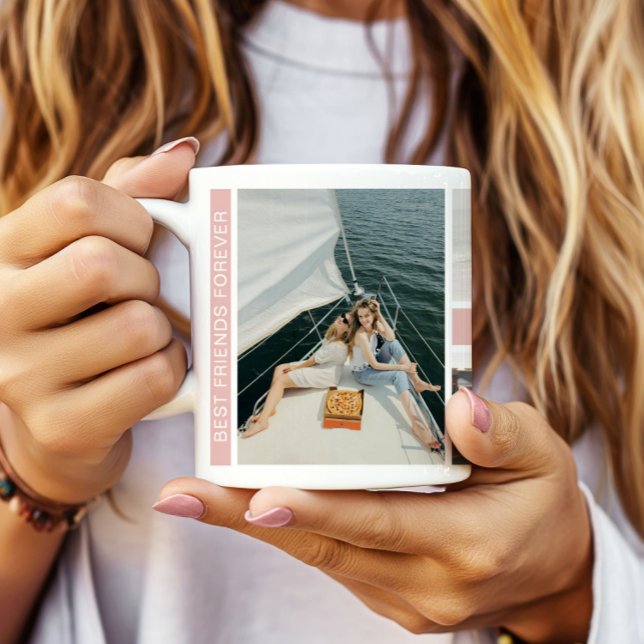 Mug Meilleures Amies Besties 6 Collage de Photos (Create your own Best Friends Photo Collage Mug by MINTIC DESIGN STUDIO)
