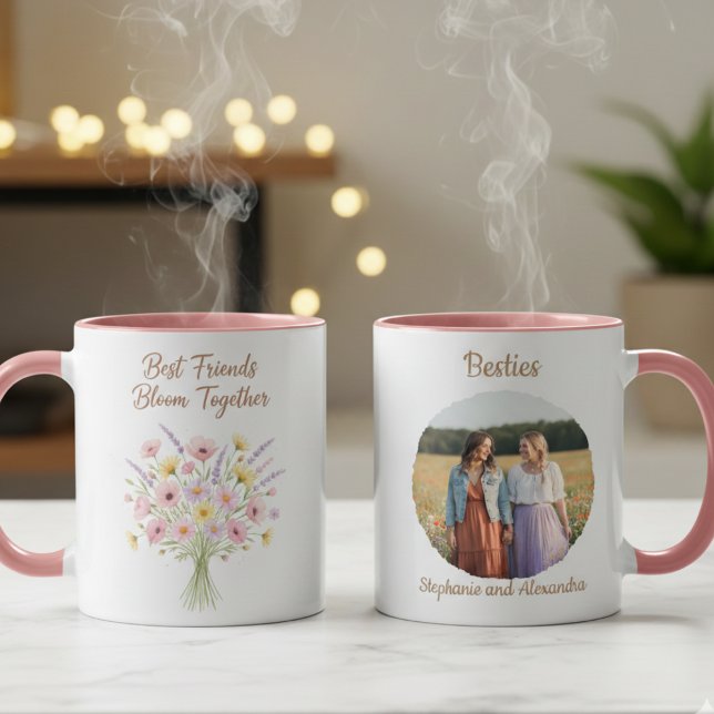 Mug Meilleures amies qui s'épanouissent ensemble Cadea (Best friend floral photo coffee mug)