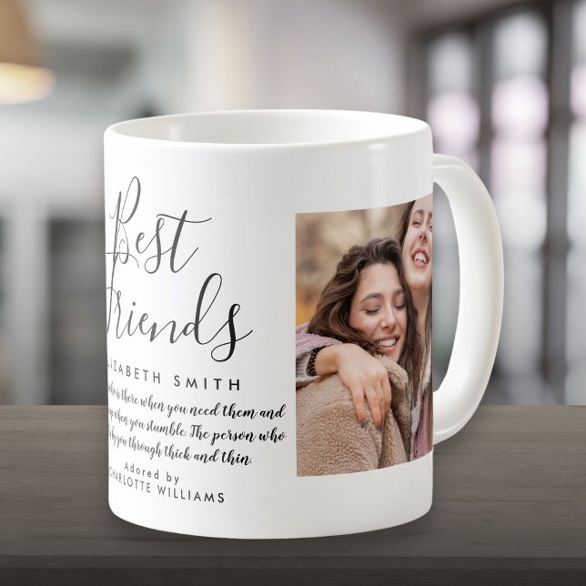 Mug Meilleurs amis Moderne Élégant Script Citation 2 P (Best Friends Modern Elegant Script Quote 2 Photo Coffee Mug)