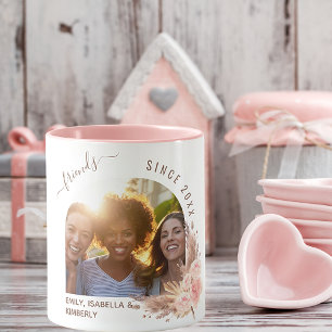 Mug Meilleurs amis photo pampas rose or rose floraux